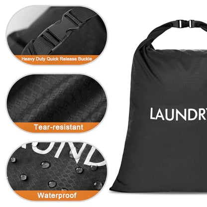 2 Pack Dirty Clothes Travel Bag, Waterproof Laundry Bag, Wet Dry Bag - color: Black