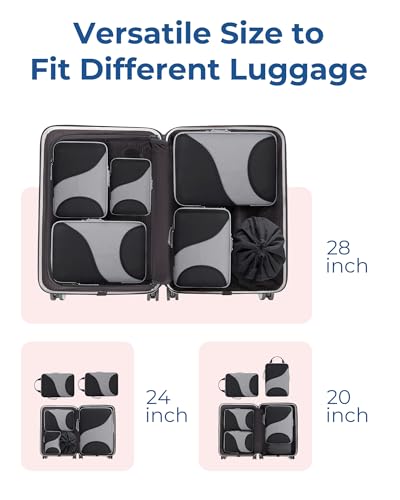 Bagsmart Compression Packing Cubes, Travel Bag Cruise Ship Essentials - color: Jet Black, size: 6 Set