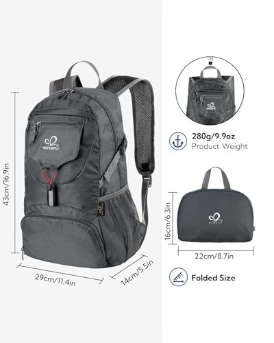 WATERFLY Small Lightweight Packable Backpack: 20l Hiking Daypack Man Woman - color: Gray
