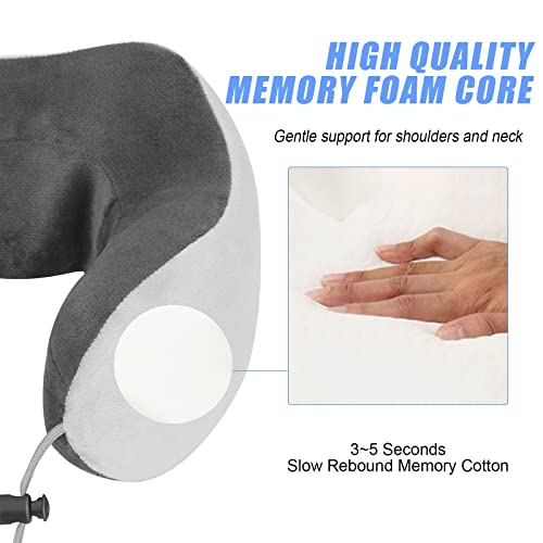 Travel Neck Pillow/Electric Neck Massager with Heating, Memory Foam Pillow for Neck Pain Relief, Neck Support Pillow for Airplane, Car, Office, Gift (Grey)