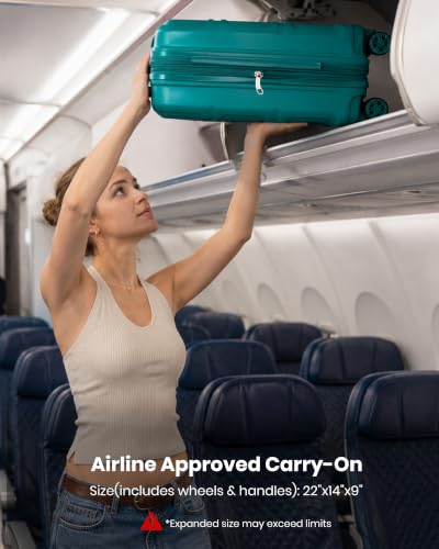 Kono Carry On Luggage Set Airline Approved with Spinner Wheels - color: Turquoise, size: 2-piece Set (12/20)