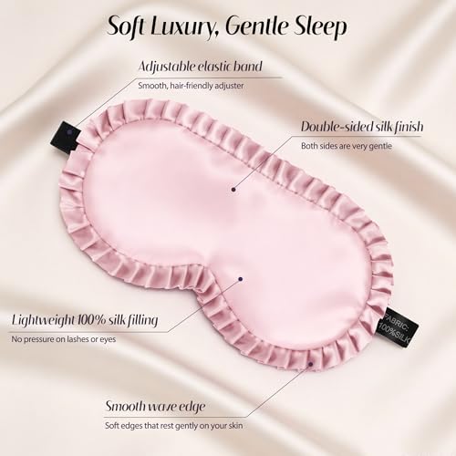 Silk Sleep Mask for Women, 100% Mulberry Silk Eye Mask for Light Blocking - color: Pinik