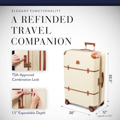 Bric's Bellagio 3.0 Spinner Trunk- Luxury Hardshell Check In Luggage with Large Wheels, Telescopic Handle, Leather Detailing - Expandable Rolling Suitcase - 30", Cream - color: Cream, size: 30" Checked-Large