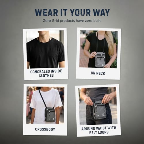 Zero Grid RFID Travel Neck Wallet, Large Passport Holder, Light Grey - color: Light Grey, size: Solo/Couple