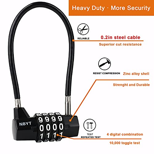 Steel Cable Rope 4-Digit Combination Padlock, Cabinet Door Handle, 3/16 inch Diameter, 7 inch Length, Suitable for Locking, File Storage, Wardrobes, Small Sheds, Pet Doors - Black - size: 7" Cable - Span 3.5" (3/16" Diameter) - 2 Pack
