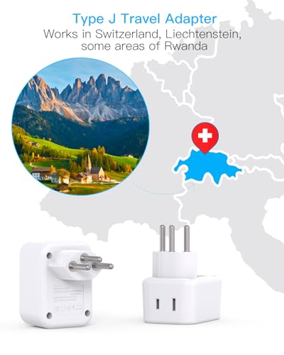 US to Switzerland Plug Adapter, Type J Swiss Travel Charger Power Adaptor - style: Type J - Switzerland