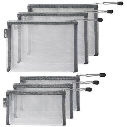 HRX Package 6pcs Mesh Makeup Bags for Travel, 2 Sizes A5 A6 (Grey) - color: Grey, size: A5, A6