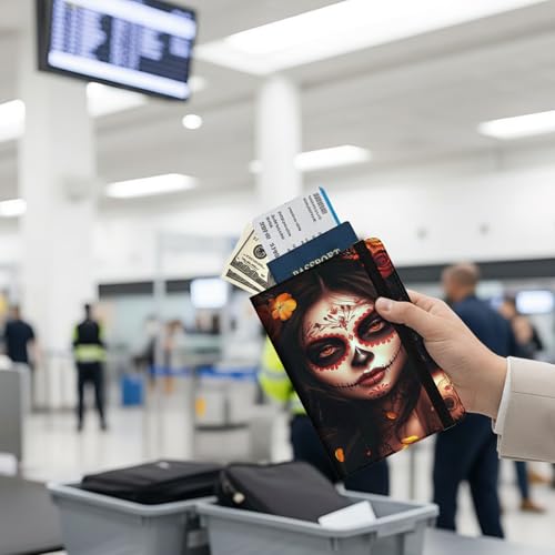 Passport Holder Wallet Cover Case,RFID Blocking Passport Cover,Large Capacity Travel Wallet with Multi Card Slots (Day of The Dead Girl Art) - color: Day of The Dead Girl Art