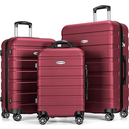 Luggage Sets Hardside Lightweight Suitcase with Spinner Wheels TSA Lock, 3-Piece Set (20/24/28) - color: Red