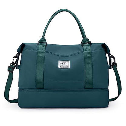 Travel Duffel Bag with Shoes Compartment, Weekender Bags for Women - color: A-Peacock Blue, size: Large