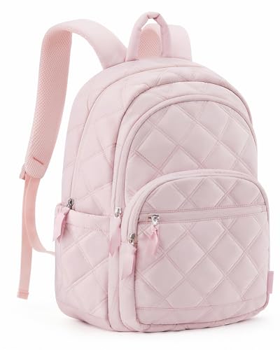 BAGSMART College Laptop Backpack,Cute Travel Backpack for Women,Quilted Computer Bookbag - color: 06-soft Pink