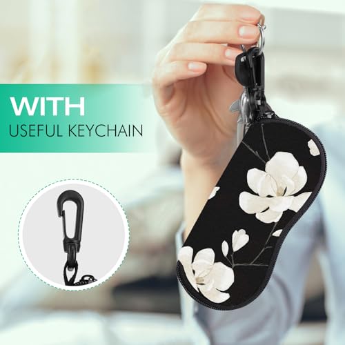 MoKo Sunglasses Soft Case Ultra Light Neoprene Zipper Eyeglass Case for Men Women - color: H-black & White Magnolia