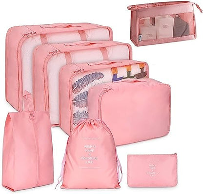 Travel Packaging Cube,8-piece set of travel cube, Foldable luggage Storage Bag, lightweight luggage Storage Bag (Pink)