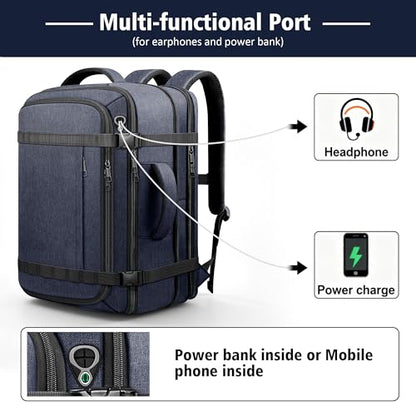 Travelability Carry On Backpack,Expandable 1-7 DAYS Roomy Travel Backpack - color: Blue, size: 18.4inch - 23.2"x14.9"x9.4"(+3.5")