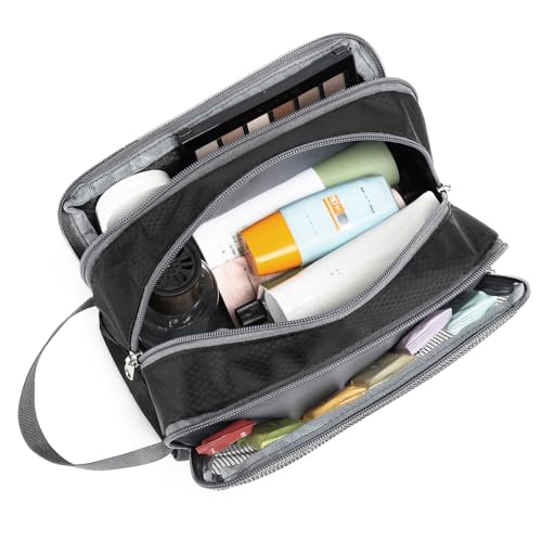 Yeiotsy Toiletry Bag - Travel Dopp Kit with Mesh Pockets, Compact Organizer for Gym, Camping, Hiking (Black) - color: Black