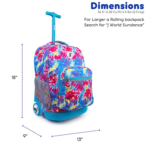 J World Sunrise Kids Rolling Backpack with Wheels for Girls Boys, Roller Bookbag for School, 18 x 13 x 9 Inches, Tie Dye - color: Tie Dye