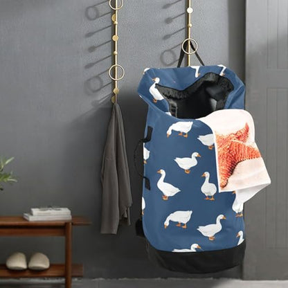 Ducks Navy Blue Laundry Bag Backpack Washable Large Enough Dirty Clothes Organizer for Vacation Road Trip Essentials Dorm - color: Ducks Navy Blue