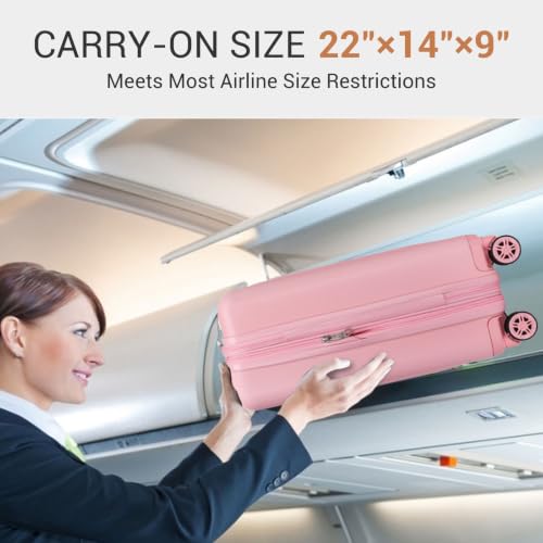 Kono Carry On Luggage 22x14x9 Airline Approved 20 Inch Expandable, Pink - color: Pink, size: 20"