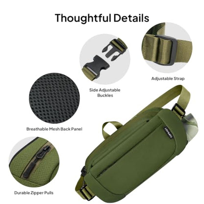 TOPEAST Waist Pack Large Capacity Fanny Pack with Water Bottle Pocket - color: Dark Green