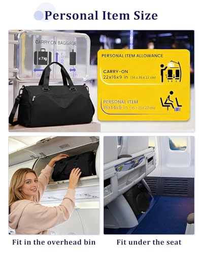Gym Bag for Women with Shoe Compartment Travel Duffel Bag Black - color: D10-Black