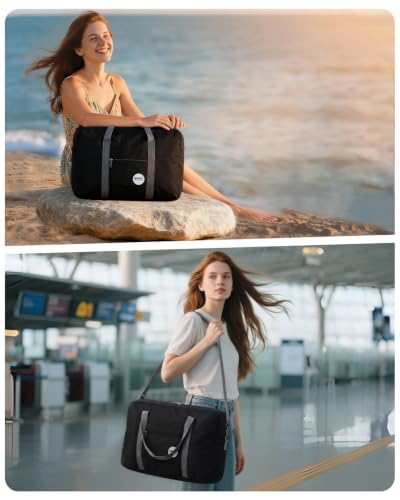 WANDF Personal Item Travel Bag, Carry On Duffle Bag Women - color: Black
