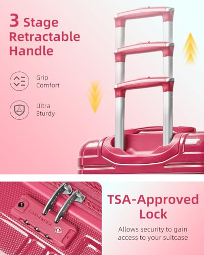 LARVENDER Luggage Sets 6 Piece Expandable Suitcases Set, Glossy Very Berry - color: Glossy Very Berry-6PC, size: Family Set