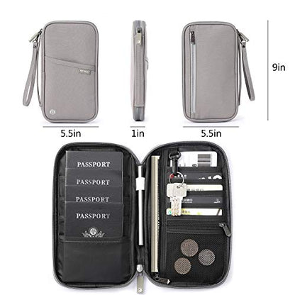 VanFn RFID Travel Passport Wallet, Family Passport Holder, Trip Document Organizer P.Travel Series (Nylon - Grey) - color: Grey