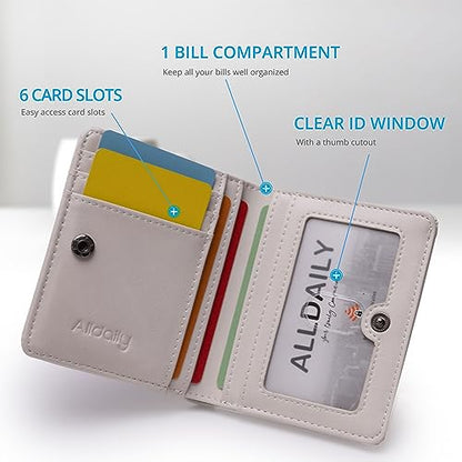 Alldaily Small RFID Wallet for Women Slim Compact Bifold Pocket Ladies Travel Mini Purse (White) - color: White