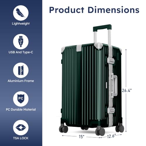 ALPHA CAMP Trunk Luggage 24 Inch with Aluminum Frame Zipperless Suitcase - color: Green, size: 24 Inch