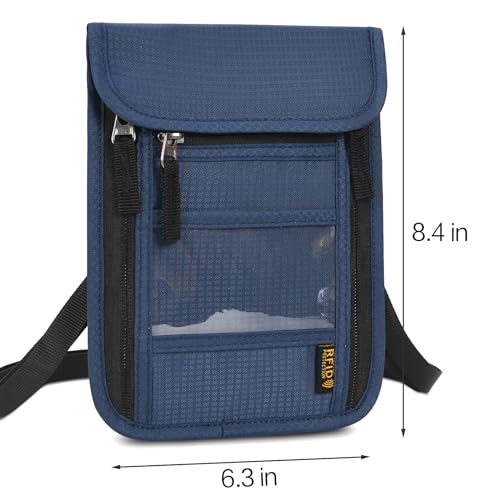 Neck Wallet Lightweight RFID Blocking Waterproof Travel Pouch Passport Wallets for Women Men - color: B-Navy blue