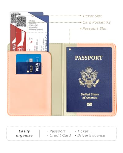 Passport Holder for Travel - RFID Blocking for Women & Men - color: Pink