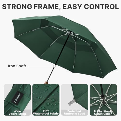 G4Free 54 Inch Inverted Windproof Umbrella with Wooden Handle Rain Umbrella - color: Dark Green
