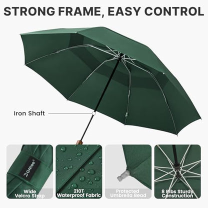 G4Free 54 Inch Inverted Windproof Umbrella with Wooden Handle Rain Umbrella - color: Dark Green