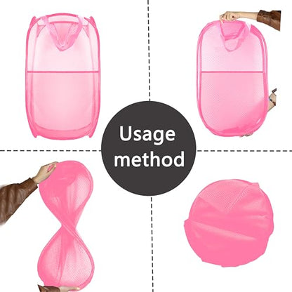 Collapsible Pop Up Laundry Hamper, Extra Large Mesh Foldable Laundry Basket Bag, 28" x 16" x 16", 2 Pack (Black + Pink) - color: 2P Black+Pink
