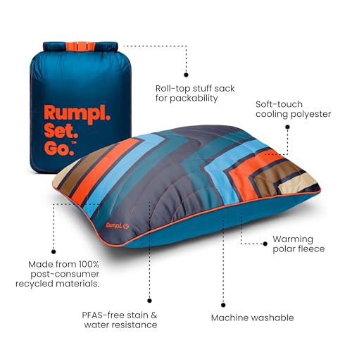 Rumpl Camp Pillow - Packable, Adjustable Comfort for Outdoors and Travel, Midnight Retro Stripes - color: Midnight Retro Stripes