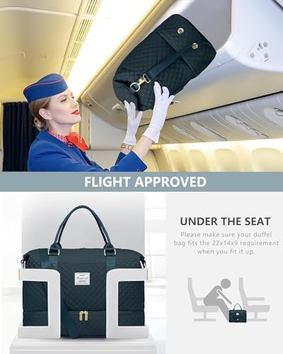Travel Weekender Duffle Bag for Women: Overnight Bags with Shoe Compartment - color: 7-Peacock Blue, size: Large