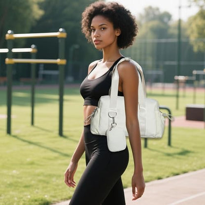 Everyday Mini Gym Bag for Women 2.0, Small Tote with Zipper Compartment Waterproof Travel Duffle Cute Handbag Workout Carry On with Removeable Shoulder Strap & Coin Wallet Easy to Clean - Beige - color: Beige