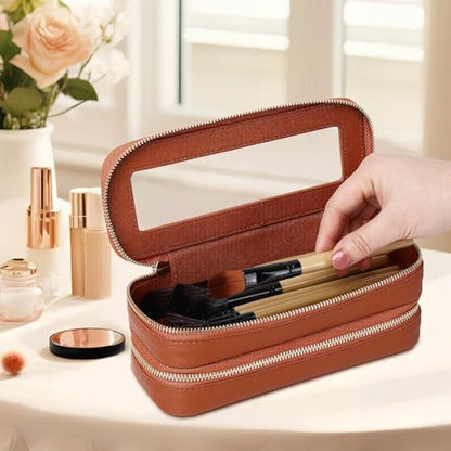 Pinkmik Double Layer Makeup Bag, Brown, Double SLIM - color: B3/Brown, size: 2-Layer SLIM
