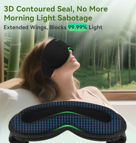LC-dolida Bamboo Cotton Weighted Bluetooth Sleep Masks, 3D Weighted Sleep Masks with Bluetooth 5.4 Headphones, Total Blackout Bluetooth Sleep Mask for Women Men, Weight Eye Mask for Sleeping, Black - color: Black
