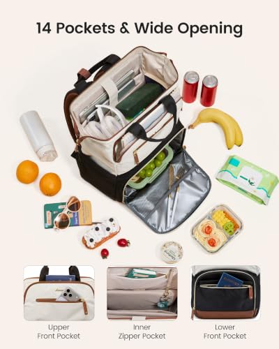 LOVEVOOK Lunch Backpack Women, 17 Inch Laptop Work Bag Lunch Compartment - color: Black-white-brown, size: 17 Inch-Lunch Compartment