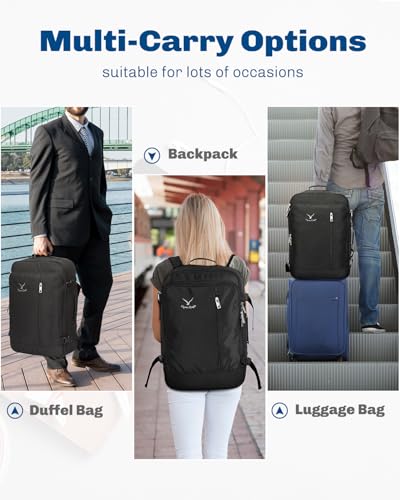 Hynes Eagle 38L Flight Approved Backpack Carry On Travel Bag for Men Women - color: Black-n