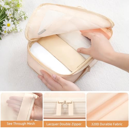 BAGAIL 4 Set/6 Set/8 Set Compression Packing Cubes Travel Accessories Expandable Packing Organizers (Square Mesh, 05-Cream) - color: 05-Cream, style: Square Mesh