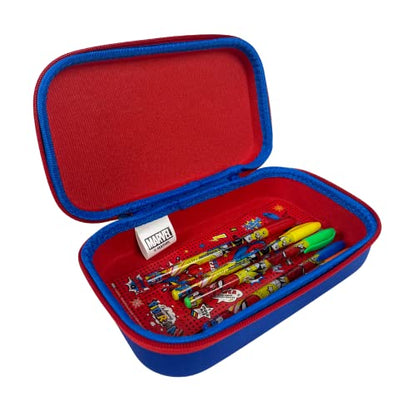 Innovative Designs Marvel Avengers Spiderman Pencil Case Set with Stickers and Gel Pens for Kids, Molded with Zip Closure, Red - style: Spiderman - Red