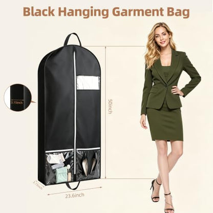 2 PCS 50" Black Garment Bags for Travel, 3.15"D - size: Black-XL-2Pcs