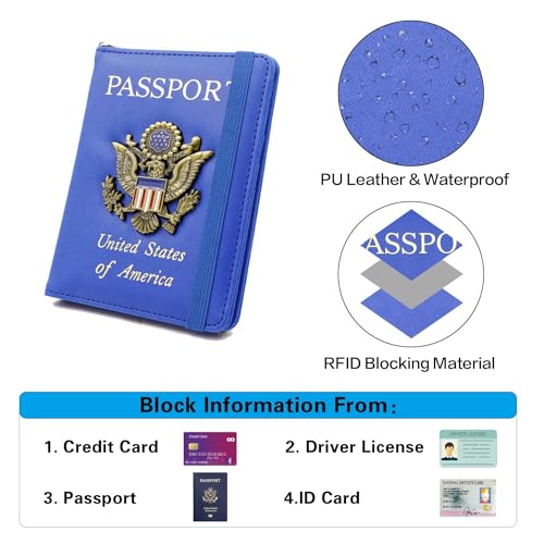 Passport Holder for Travel,Passport Cover Case with RFID (dark blue) - color: dark blue