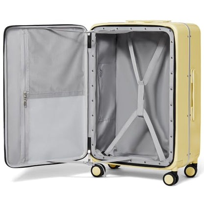 mixi 26 Inch Large Checked Luggage PC Hard Shell Suitcase Top Opening Aluminum Frame Travel Suitcases with Wheels, Lark Yellow - color: Lark Yellow, size: 26-inch