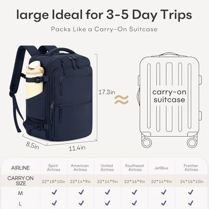 mibasies 30L Airline Approved Travel Carry On Backpack, fit 15.6" Laptop - color: Navy, size: Large