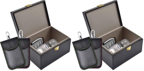 Faraday Box & 4 Pack Faraday Bag for Key Fob Protector, Faraday Cage Key Fob Signal Blocker Faraday Key Fob Protector Faraday Pouch RFID Box for Car Keys - size: Medium (Pack of 2)