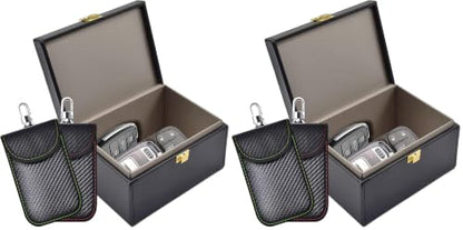 Faraday Box & 4 Pack Faraday Bag for Key Fob Protector, Faraday Cage Key Fob Signal Blocker Faraday Key Fob Protector Faraday Pouch RFID Box for Car Keys - size: Medium (Pack of 2)