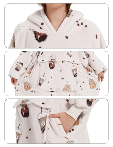 KFUBUO Wearable Blanket Hoodie for Adults With Pocket Milk tea - color: Milk Tea, size: Adult